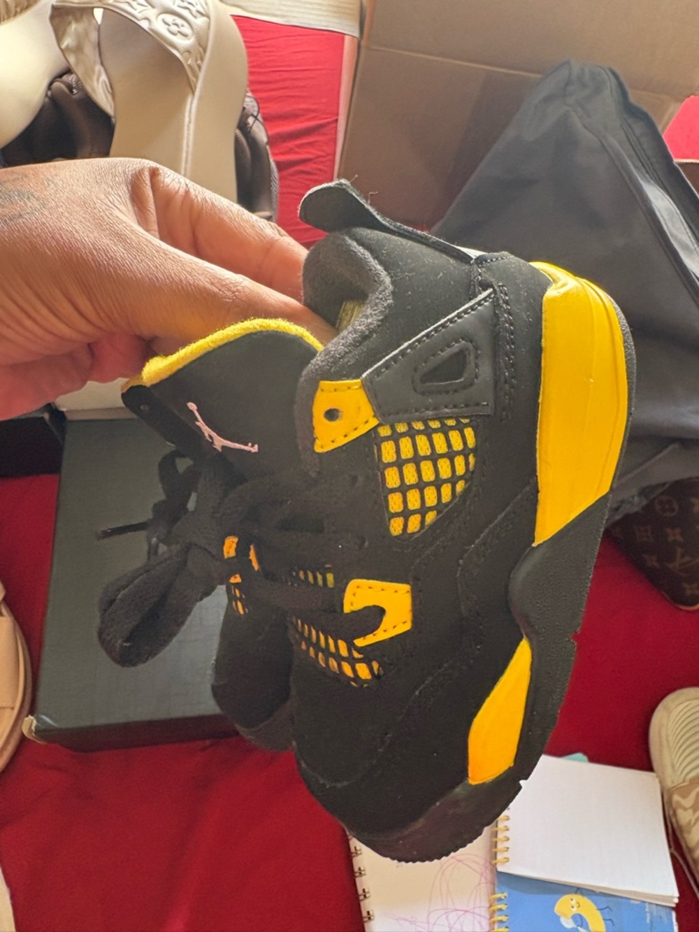 Jordan Kids Black and Yellow Retro Style Sneakers